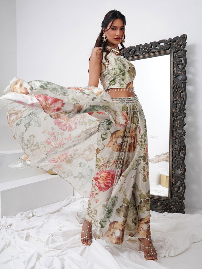 Amoha C409 Chinon Printed Embroidery Readymade Indo Western Wholesale Online